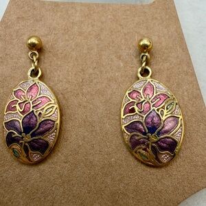 Vintage Cloisonné pierced Drop earrings